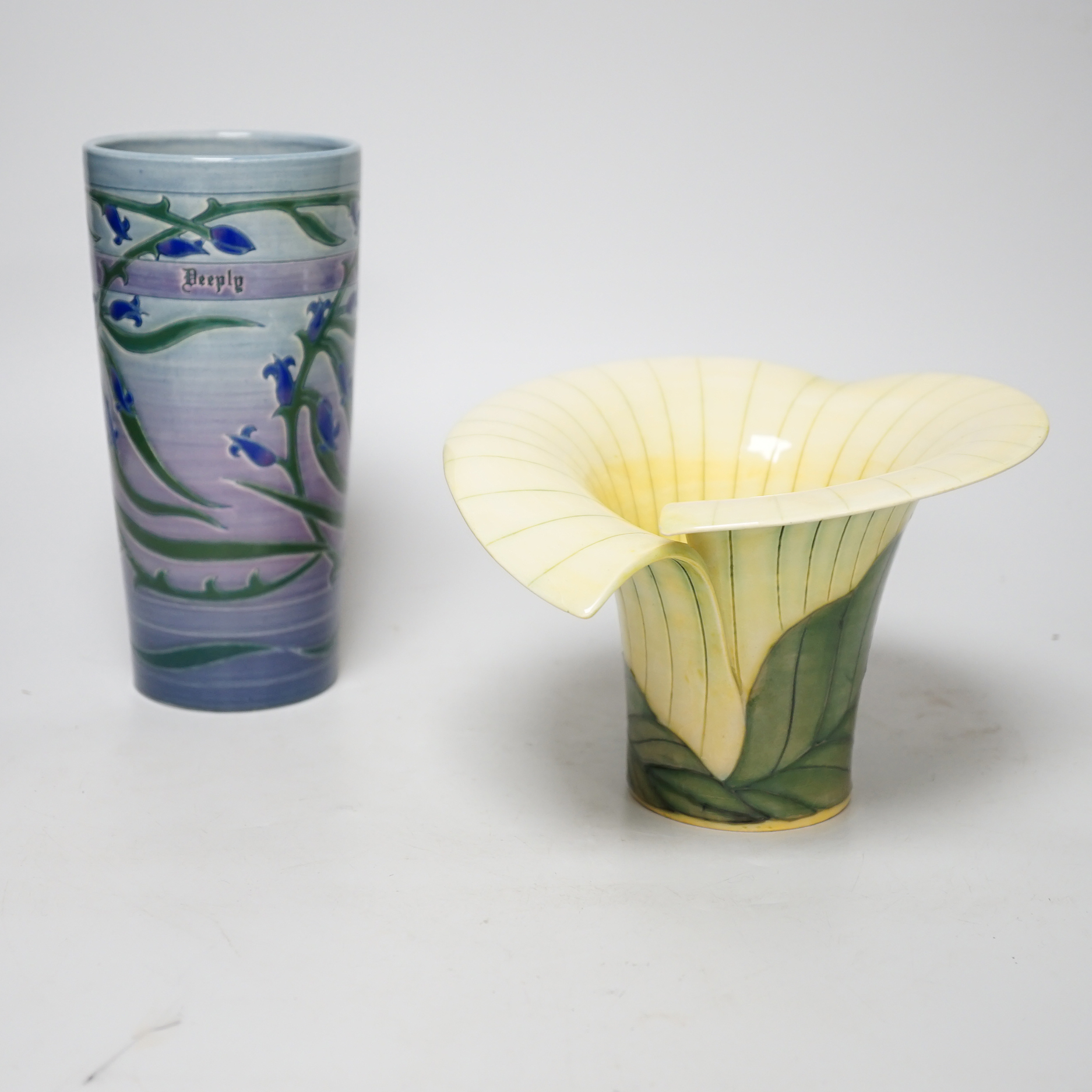 Two Sally Tuffin for Dennis China Works vases including one decorated with bluebells, the largest 19cm high